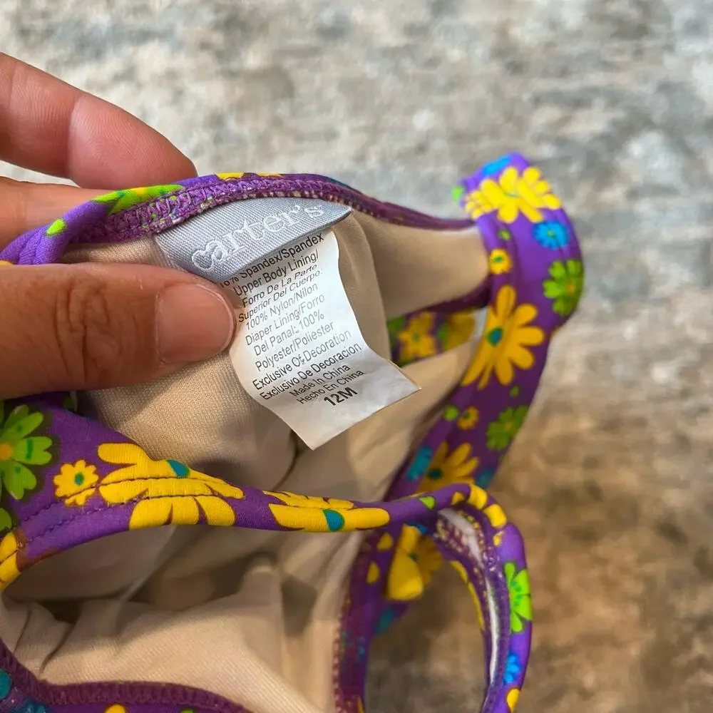 Vintage Carters Purple Floral Bathing Suit 12 Months